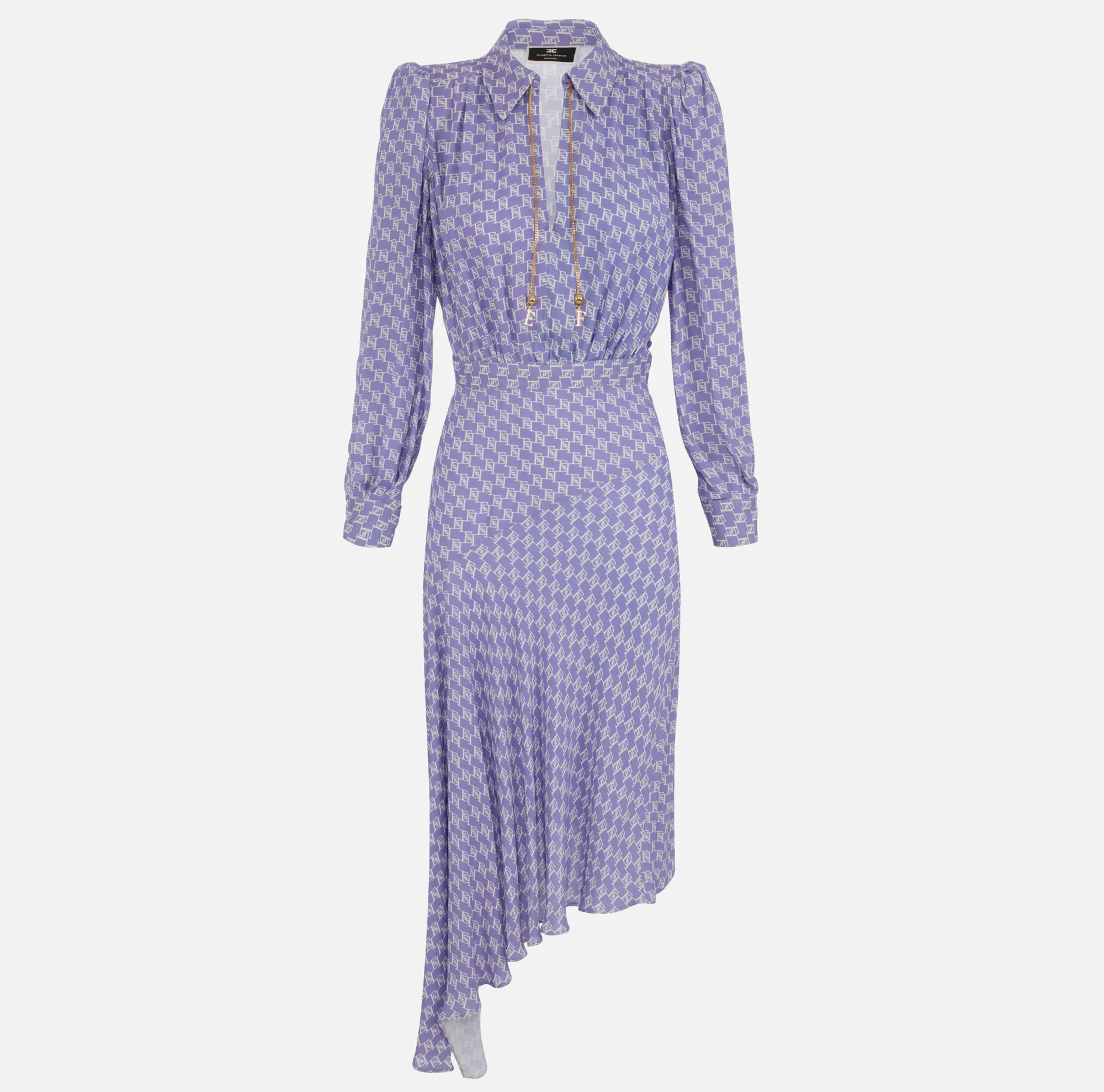 Elisabetta Franchi Abito Chemisier Asimmetrico In Georgette Con Stampa Logo^ Abiti
