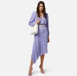 Elisabetta Franchi Abito Chemisier Asimmetrico In Georgette Con Stampa Logo^ Abiti