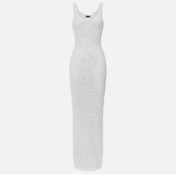 Elisabetta Franchi Abito Lungo In Cotone Punto Rete Con Strass^ Abiti