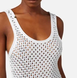 Elisabetta Franchi Abito Lungo In Cotone Punto Rete Con Strass^ Abiti