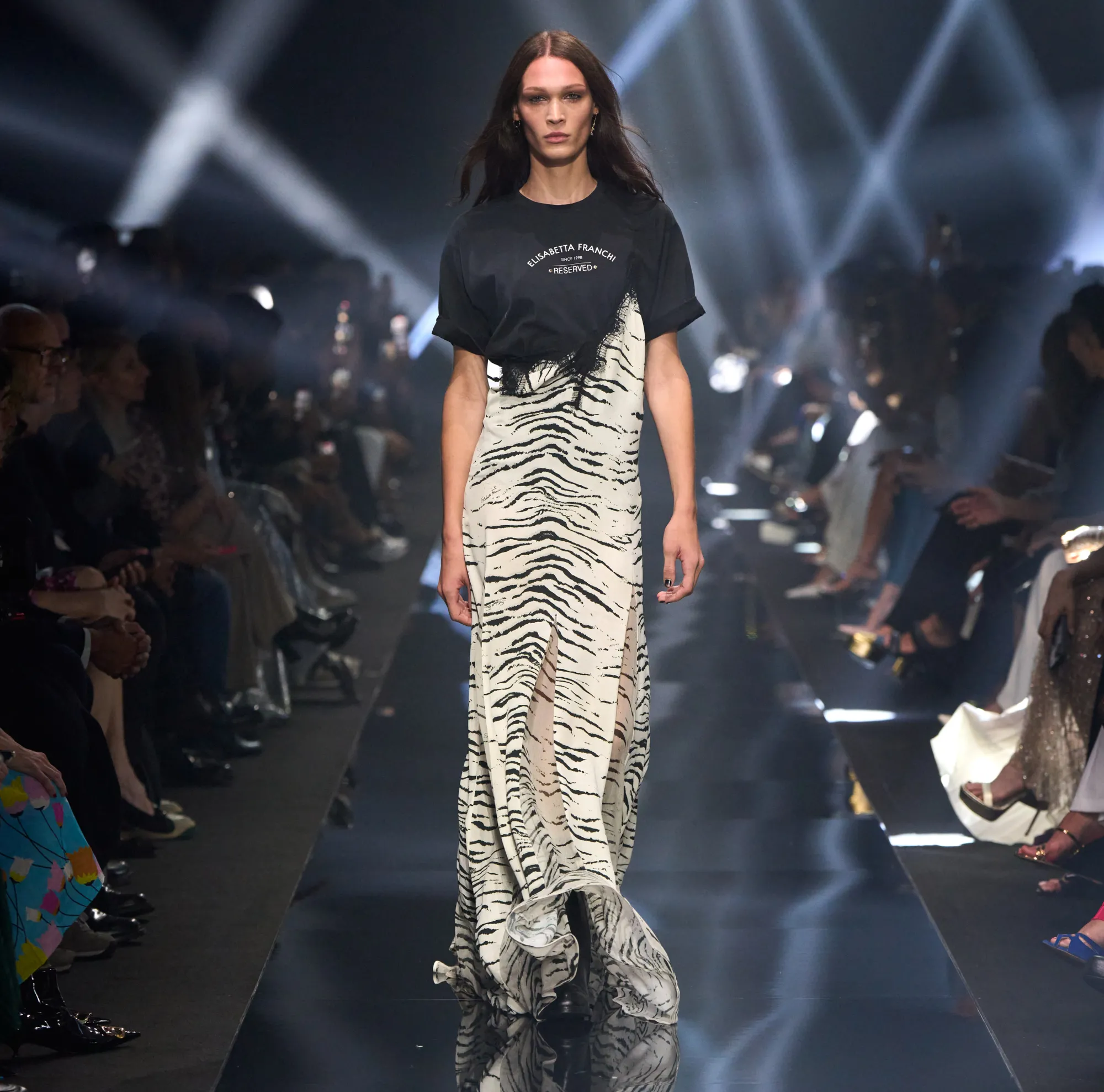 Elisabetta Franchi Abito Lungo In Georgette Di Viscosa Stampa Animalier^ Abiti