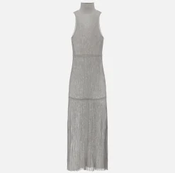 Elisabetta Franchi Abito Lungo In Viscosa Lucida A Coste Con Scollo All'Americana^ Abiti