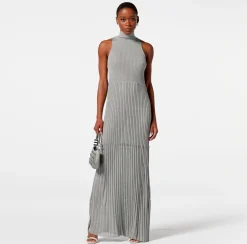 Elisabetta Franchi Abito Lungo In Viscosa Lucida A Coste Con Scollo All'Americana^ Abiti