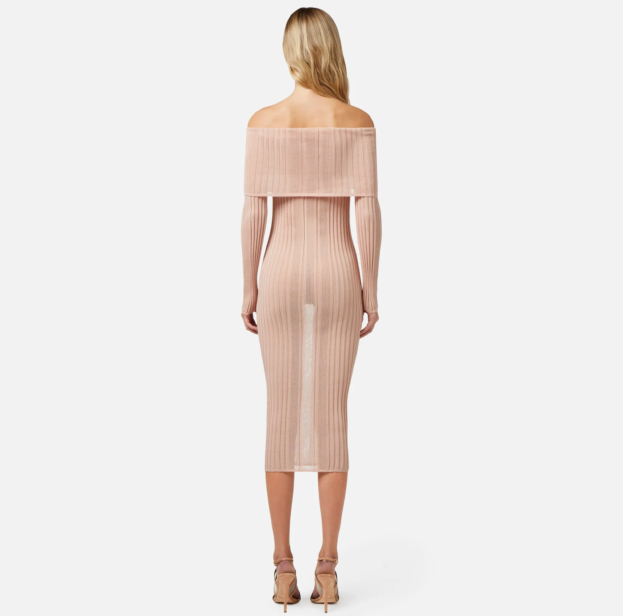 Elisabetta Franchi Abito Midi In Viscosa A Coste Con Maxi Collo^ Abiti