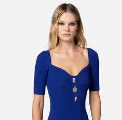 Elisabetta Franchi Abito Midi In Viscosa A Costine Con Lettering^ Abiti