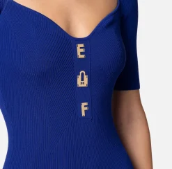 Elisabetta Franchi Abito Midi In Viscosa A Costine Con Lettering^ Abiti