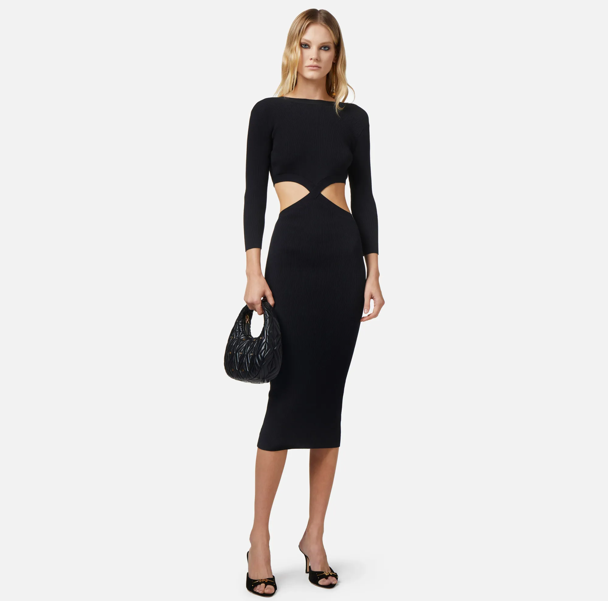 Elisabetta Franchi Abito Midi In Viscosa A Costine Con Cut-Out^ Abiti