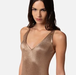 Elisabetta Franchi Abito Midi In Viscosa Laminata Con Charms^ Abiti
