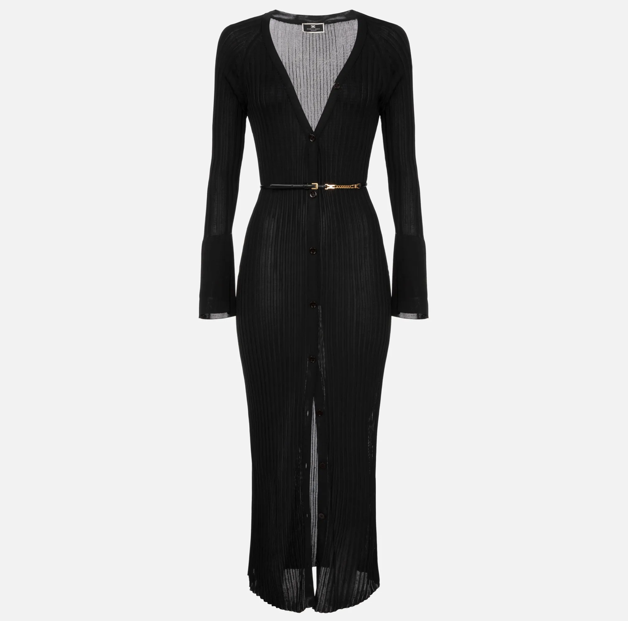 Elisabetta Franchi Abito Midi In Viscosa Lucida A Coste^ Abiti