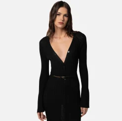 Elisabetta Franchi Abito Midi In Viscosa Lucida A Coste^ Abiti