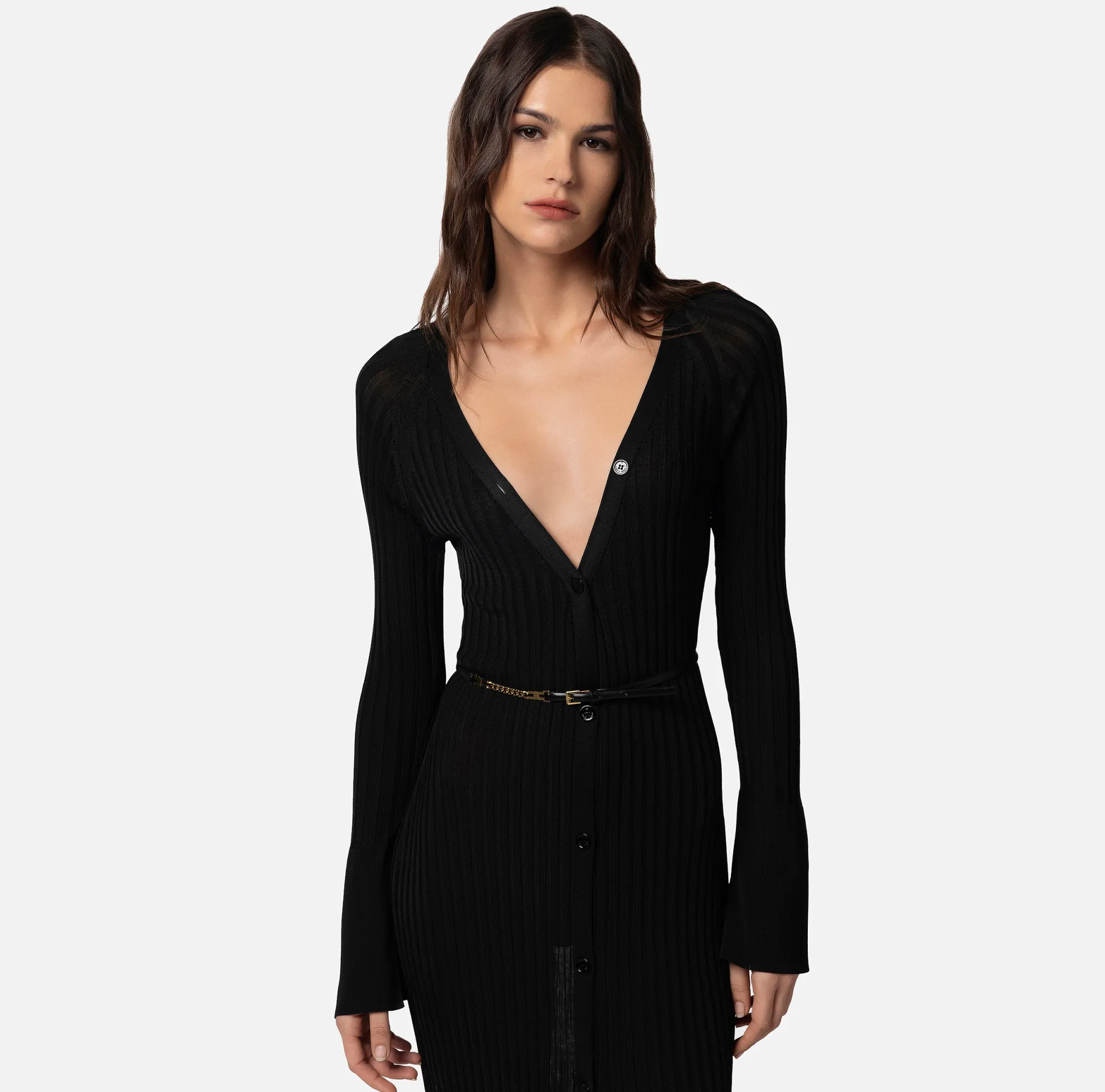Elisabetta Franchi Abito Midi In Viscosa Lucida A Coste^ Abiti