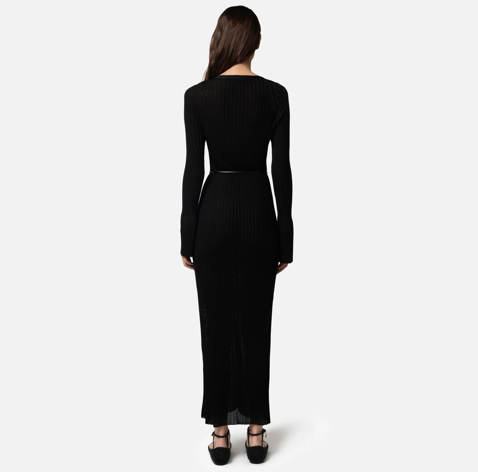 Elisabetta Franchi Abito Midi In Viscosa Lucida A Coste^ Abiti