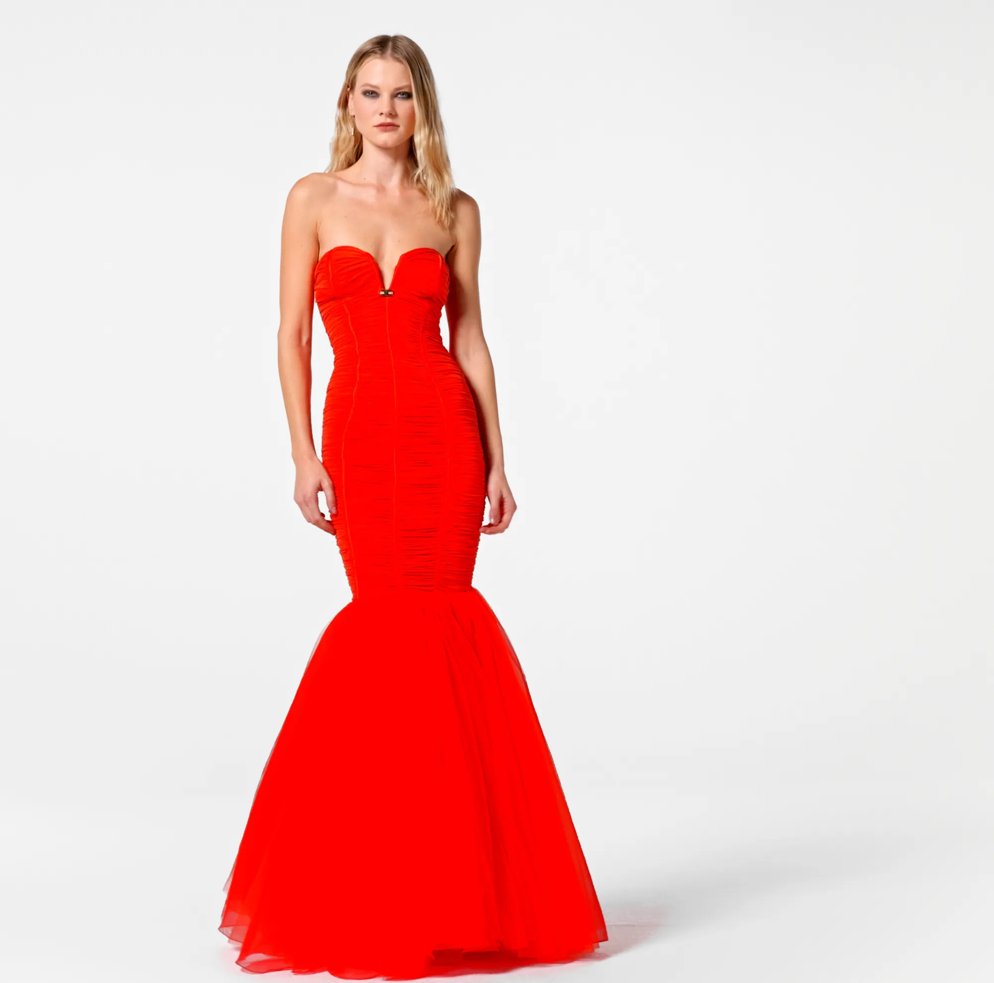 Elisabetta Franchi Abito Red Carpet In Jersey Con Balza Di Tulle^ Abiti
