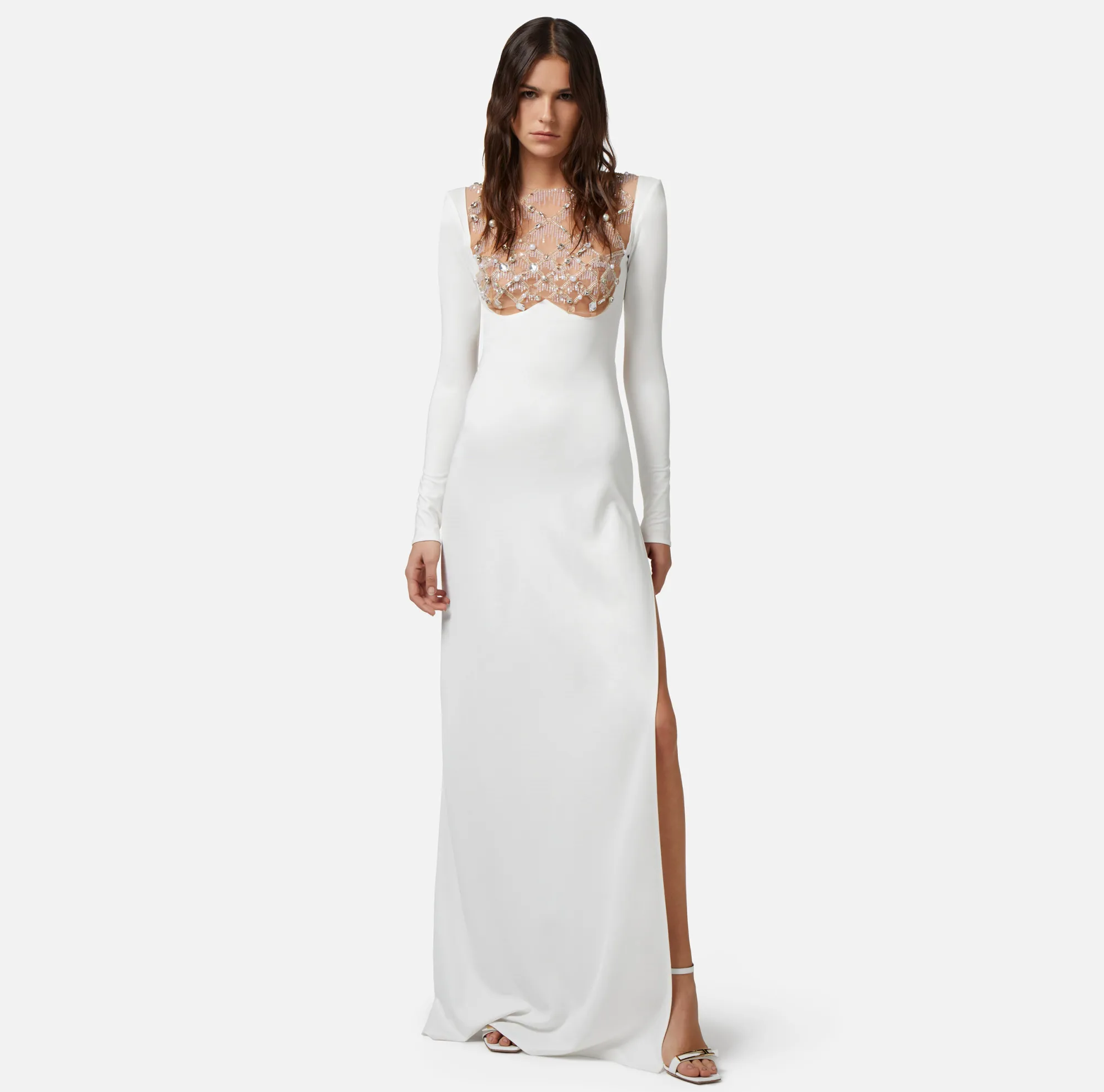 Elisabetta Franchi Abito Red Carpet In Jersey Con Plastron Ricamato^ Abiti