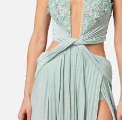 Elisabetta Franchi Abito Red Carpet In Jersey Lurex Plissettato Con Ricamo^ Abiti