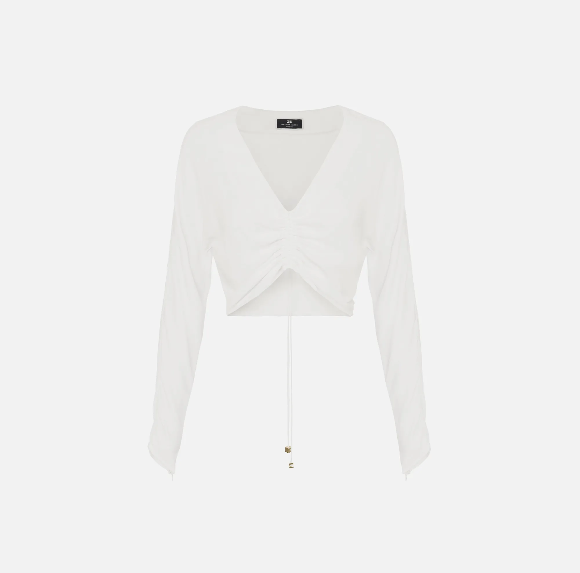 Elisabetta Franchi Blusa Cropped In Georgette Di Viscosa Con Coulisse^ Camicie E Bluse
