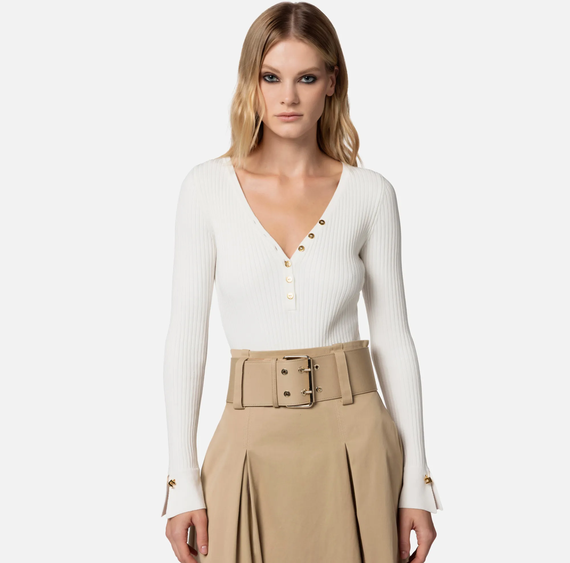 Elisabetta Franchi Body A Maniche Lunghe In Maglia A Coste^ Top, T-Shirt & Body