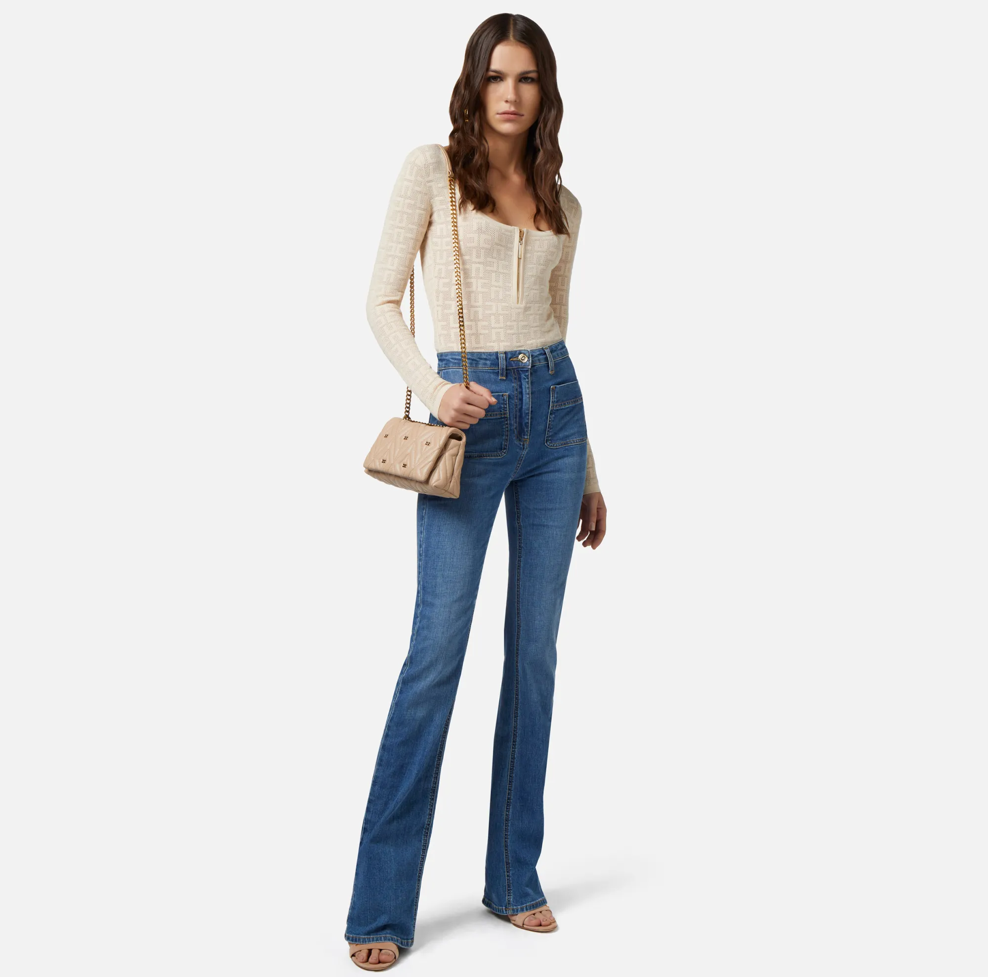 Elisabetta Franchi Body A Maniche Lunghe In Viscosa Punto Traforato^ Top, T-Shirt & Body