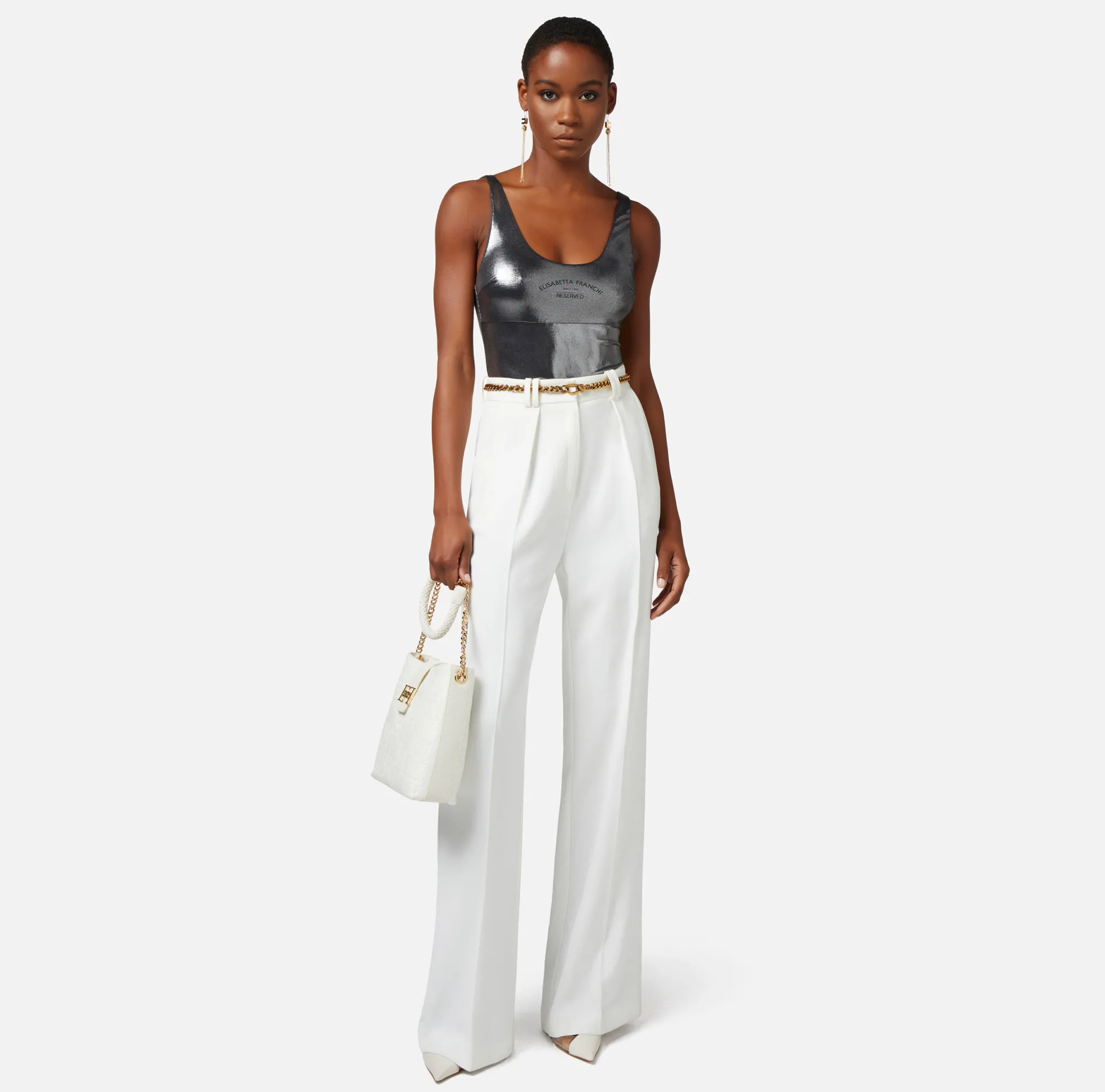 Elisabetta Franchi Body In Jersey Metallico Con Stampa Logo^ Top, T-Shirt & Body