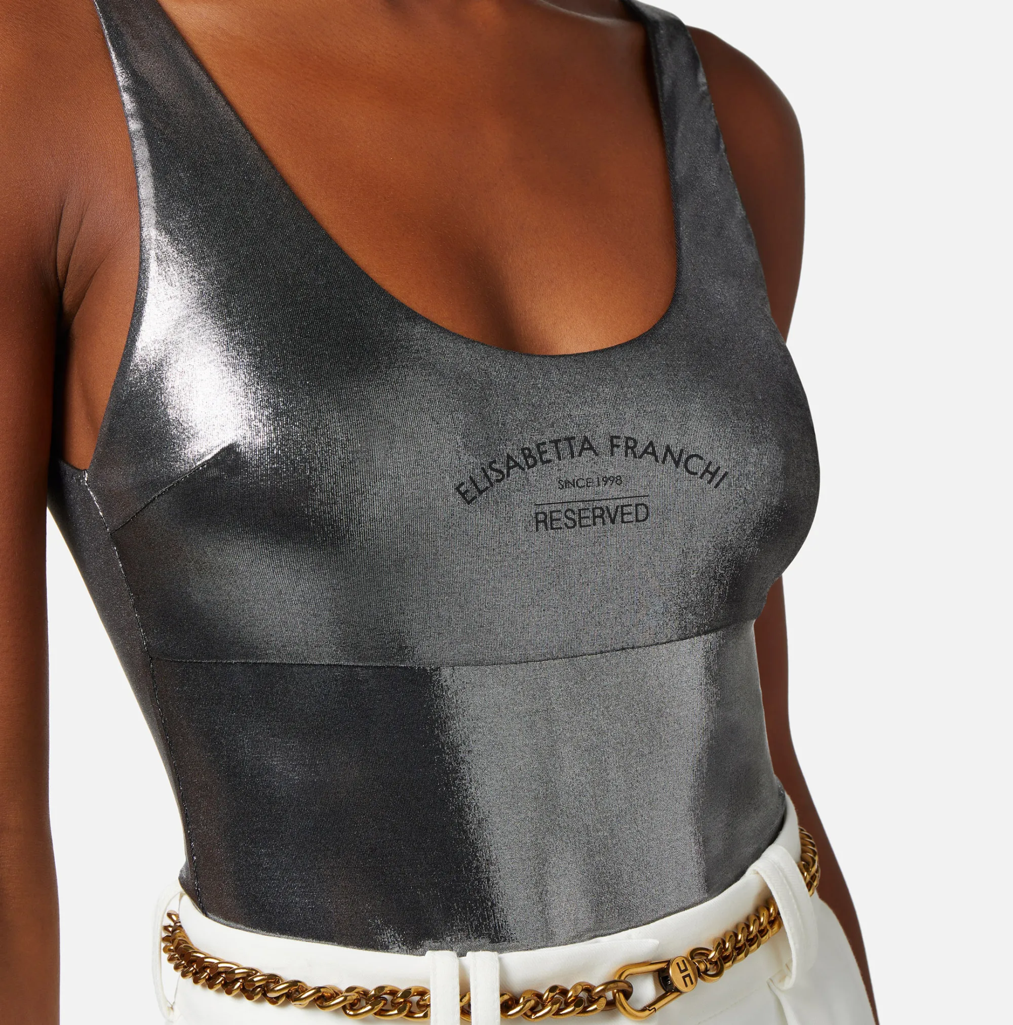 Elisabetta Franchi Body In Jersey Metallico Con Stampa Logo^ Top, T-Shirt & Body