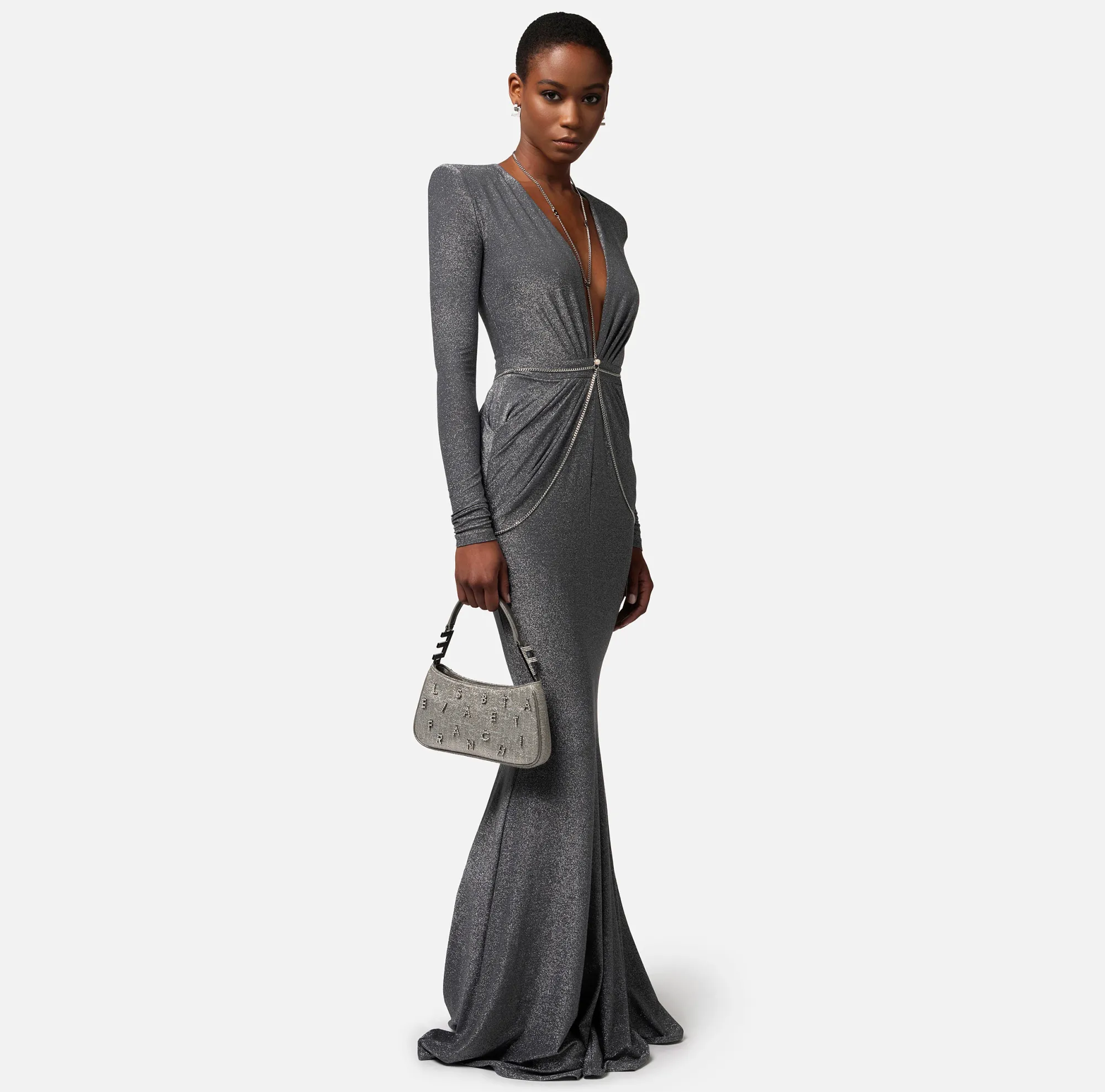 Elisabetta Franchi Borsa A Spalla In Tweed Lurex Con Lettering Di Strass^ Borse A Spalla