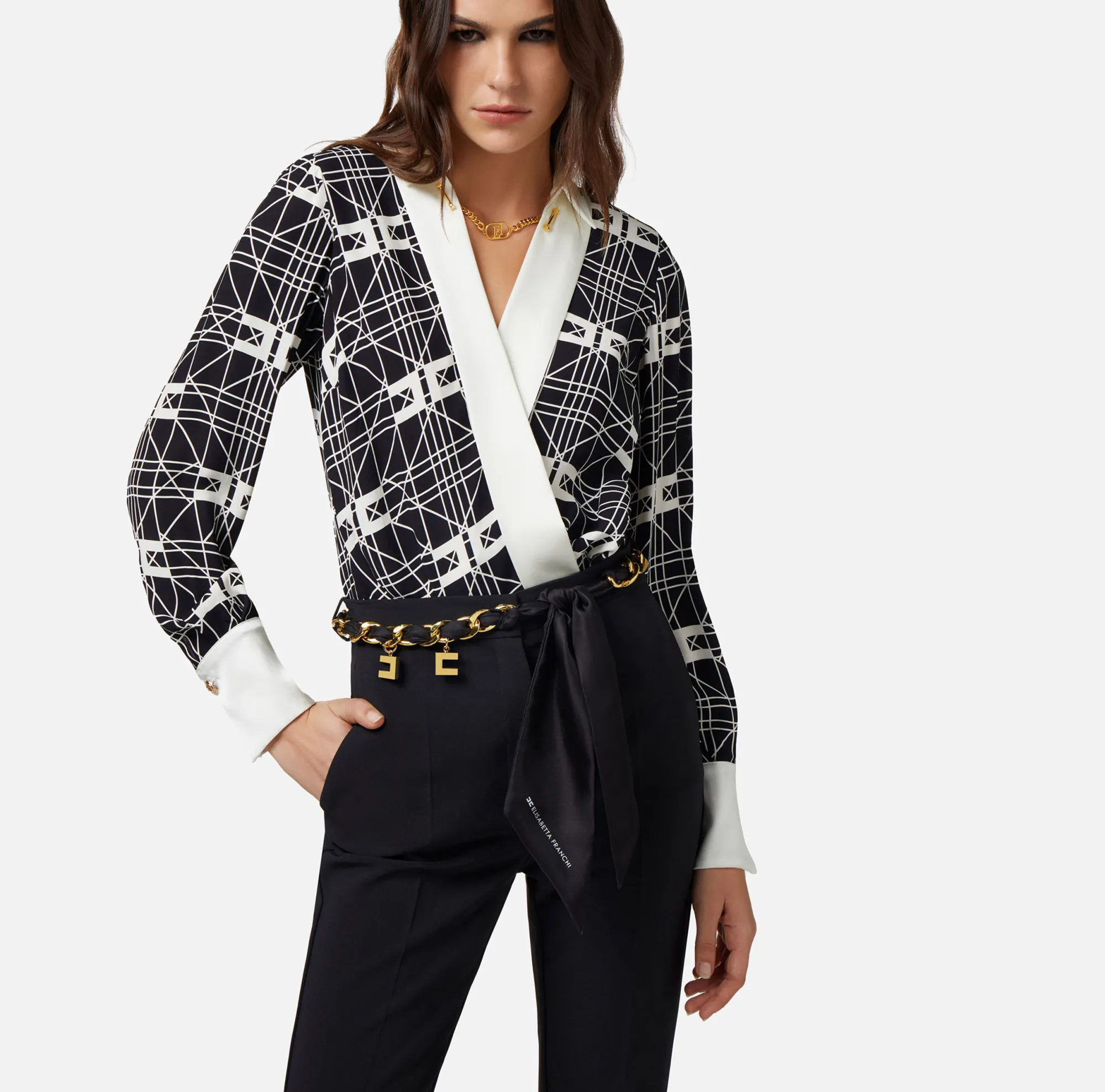 Elisabetta Franchi Camicia Body Incrociata In Georgette Di Viscosa Stampata^ Top, T-Shirt & Body