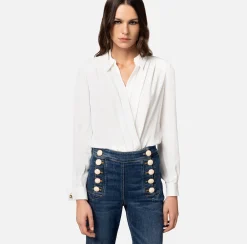Elisabetta Franchi Camicia Body Incrociata In Georgette Di Viscosa Con Gemello^ Top, T-Shirt & Body