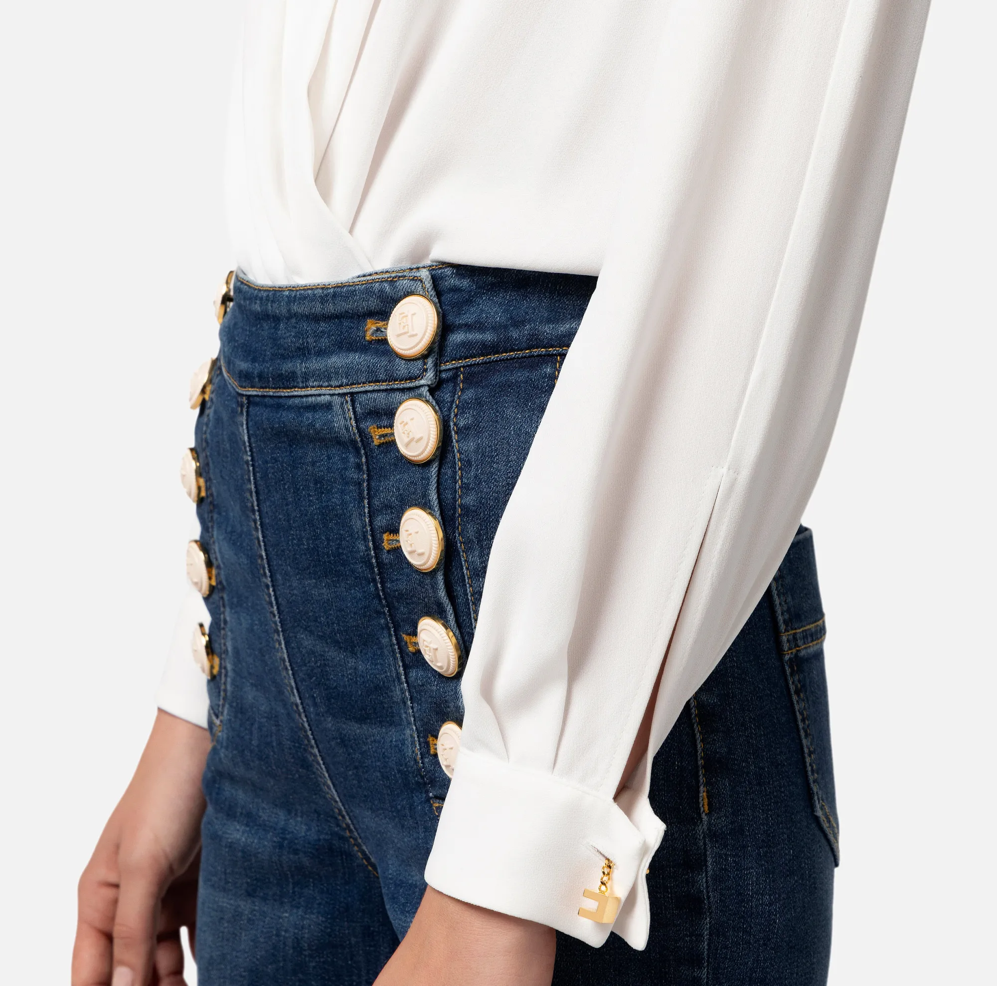 Elisabetta Franchi Camicia Body Incrociata In Georgette Di Viscosa Con Gemello^ Top, T-Shirt & Body