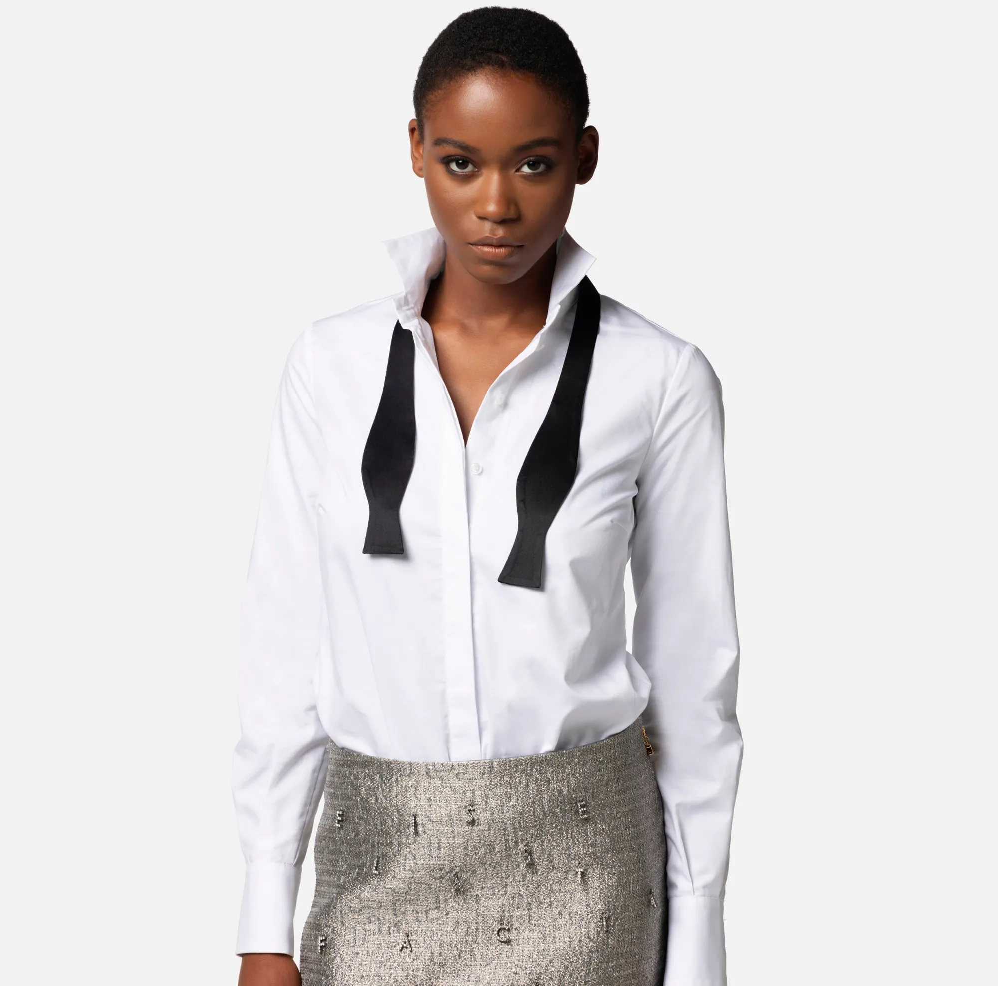 Elisabetta Franchi Camicia Body In Popeline Di Cotone Con Cravattino^ Top, T-Shirt & Body