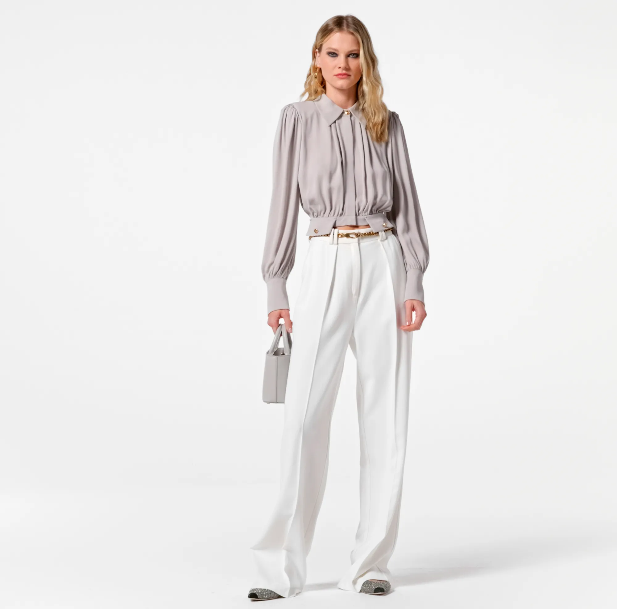 Elisabetta Franchi Camicia Cropped In Georgette Di Viscosa^ Camicie E Bluse