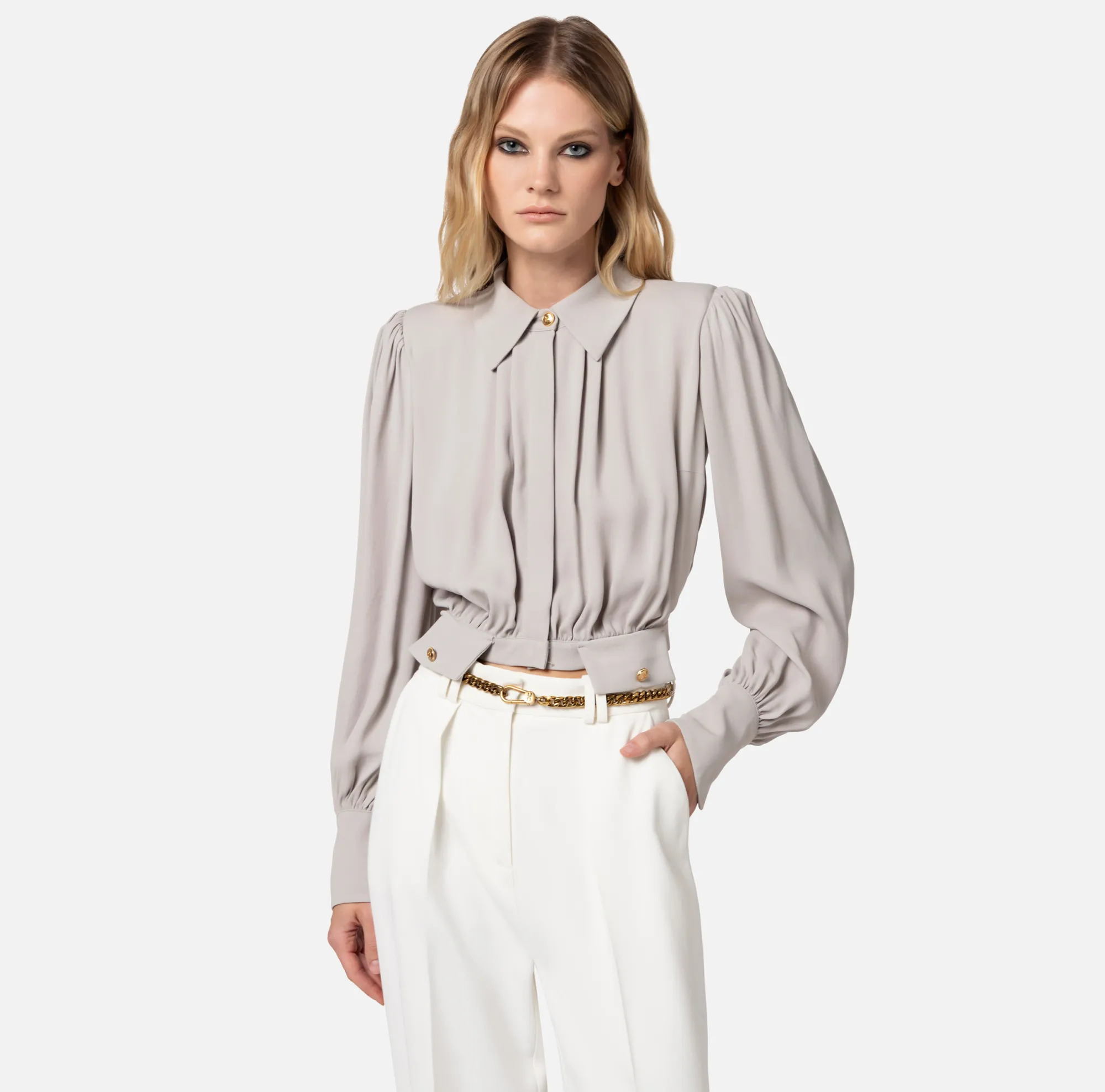 Elisabetta Franchi Camicia Cropped In Georgette Di Viscosa^ Camicie E Bluse