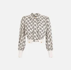 Elisabetta Franchi Camicia Cropped In Georgette Di Viscosa Stampa Logo^ Camicie E Bluse