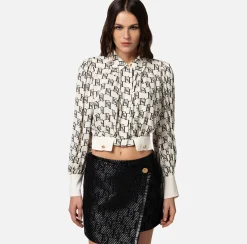Elisabetta Franchi Camicia Cropped In Georgette Di Viscosa Stampa Logo^ Camicie E Bluse