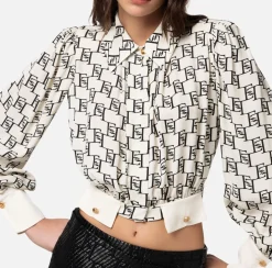Elisabetta Franchi Camicia Cropped In Georgette Di Viscosa Stampa Logo^ Camicie E Bluse