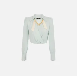 Elisabetta Franchi Camicia Cropped In Georgette Di Viscosa Con Catena Foulard^ Camicie E Bluse
