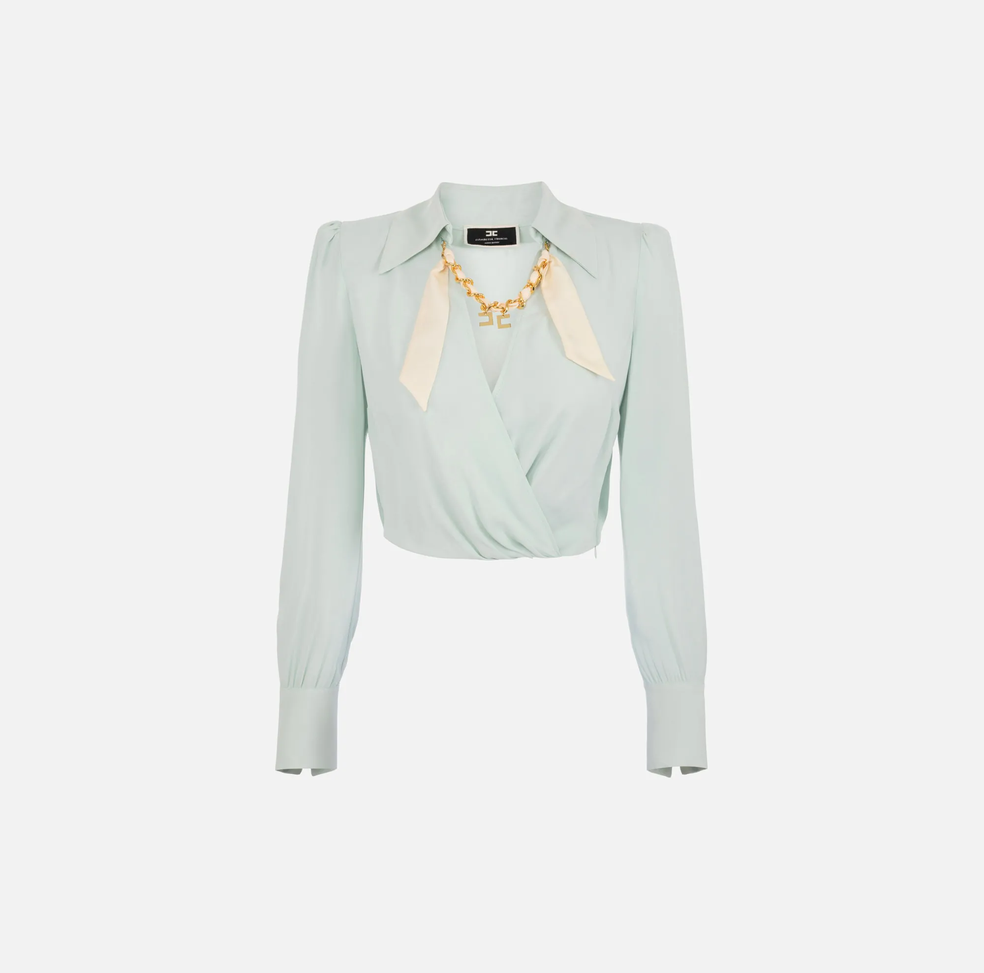 Elisabetta Franchi Camicia Cropped In Georgette Di Viscosa Con Catena Foulard^ Camicie E Bluse