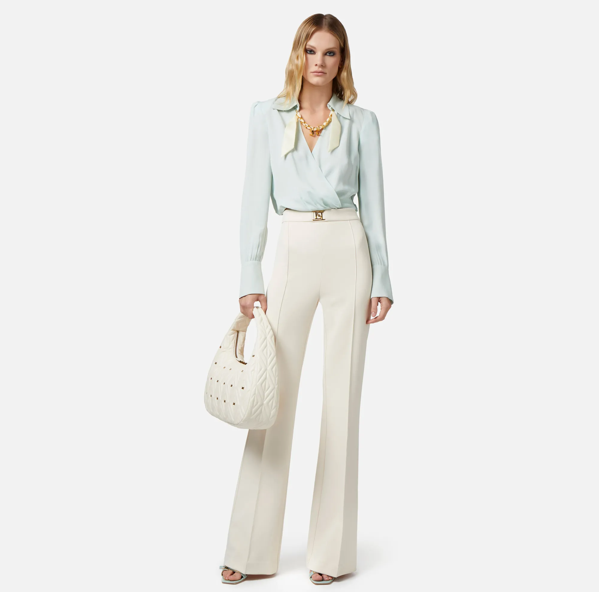 Elisabetta Franchi Camicia Cropped In Georgette Di Viscosa Con Catena Foulard^ Camicie E Bluse