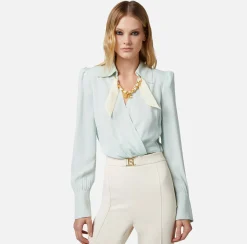 Elisabetta Franchi Camicia Cropped In Georgette Di Viscosa Con Catena Foulard^ Camicie E Bluse