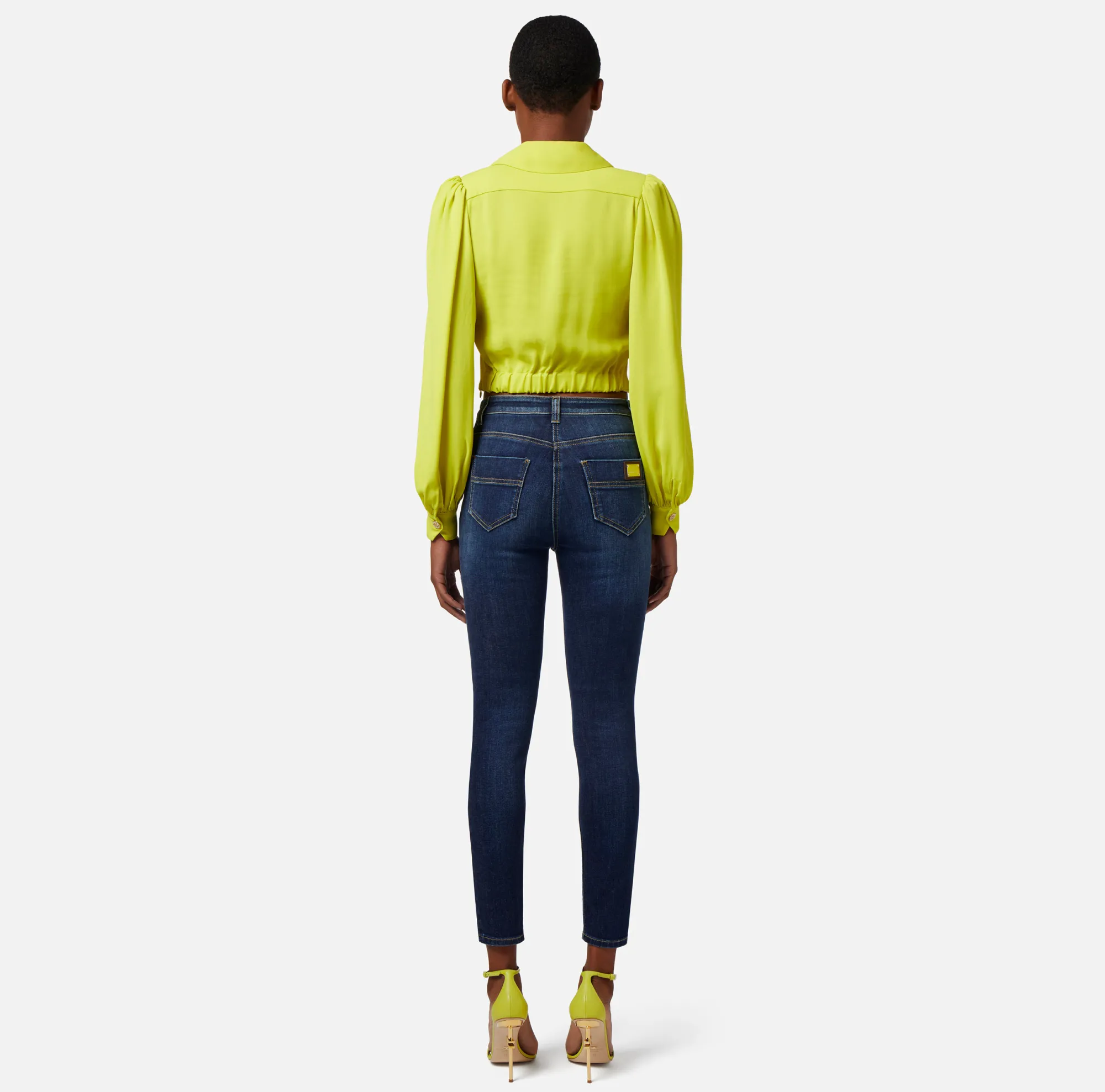 Elisabetta Franchi Camicia Cropped In Georgette Di Viscosa Con Arriccio^ Camicie E Bluse