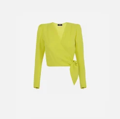 Elisabetta Franchi Camicia Cropped In Georgette Di Viscosa Con Nodo^ Camicie E Bluse