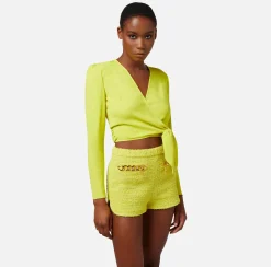 Elisabetta Franchi Camicia Cropped In Georgette Di Viscosa Con Nodo^ Camicie E Bluse