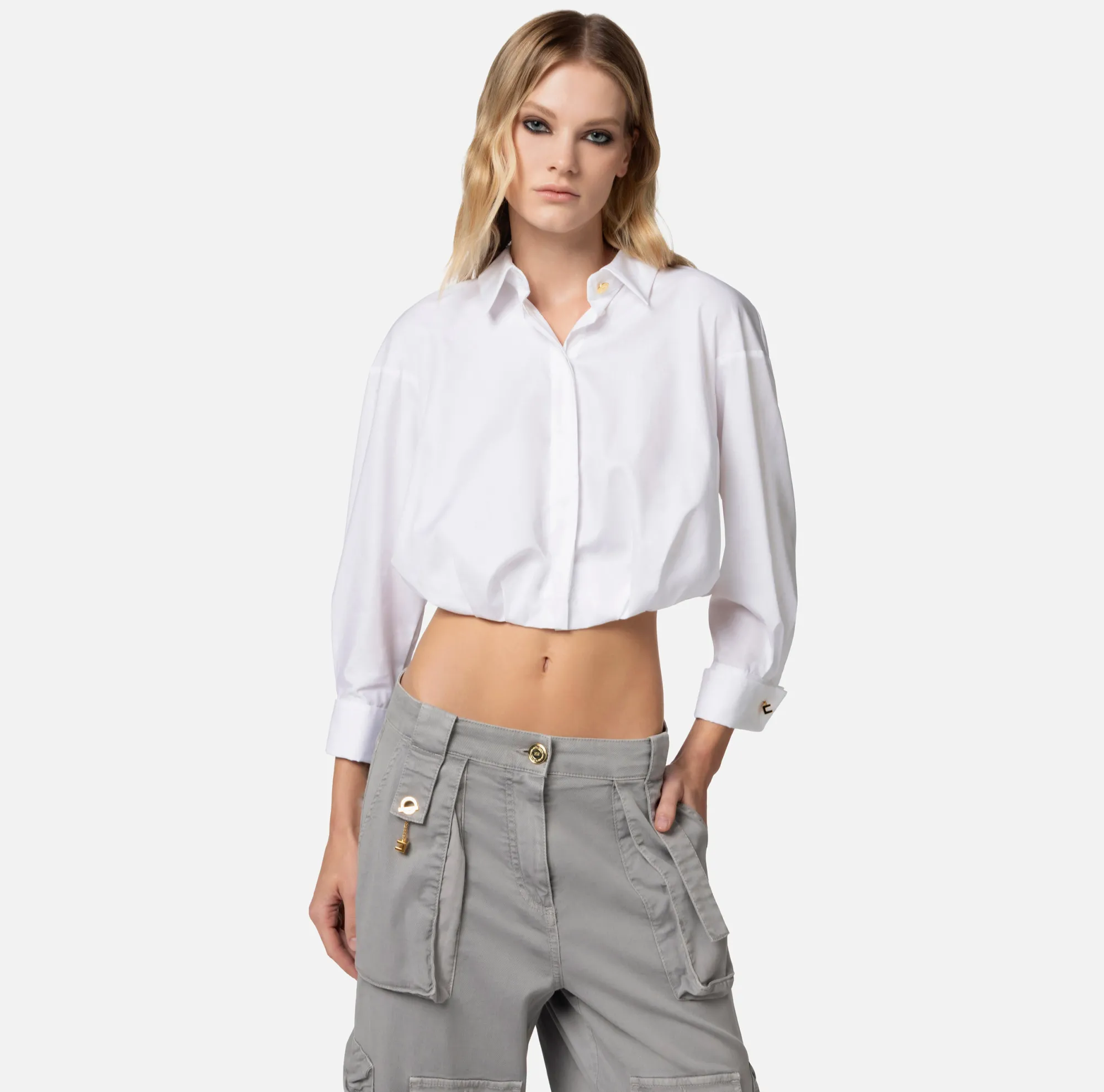Elisabetta Franchi Camicia Cropped In Popeline Di Cotone^ Camicie E Bluse