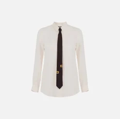 Elisabetta Franchi Camicia Dritta In Georgette Di Viscosa Con Cravatta Lettering^ Camicie E Bluse