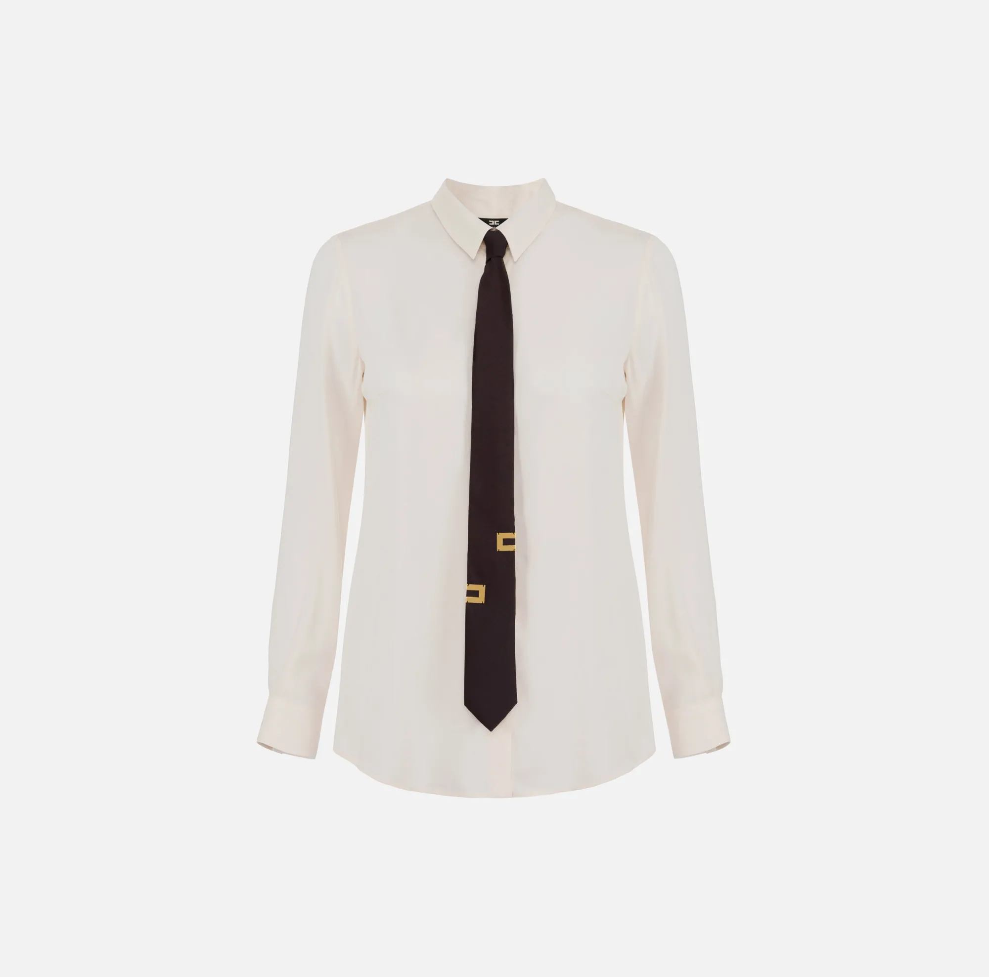 Elisabetta Franchi Camicia Dritta In Georgette Di Viscosa Con Cravatta Lettering^ Camicie E Bluse