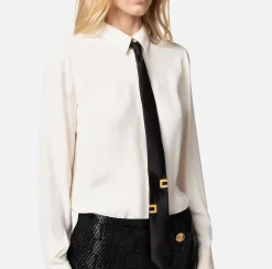 Elisabetta Franchi Camicia Dritta In Georgette Di Viscosa Con Cravatta Lettering^ Camicie E Bluse