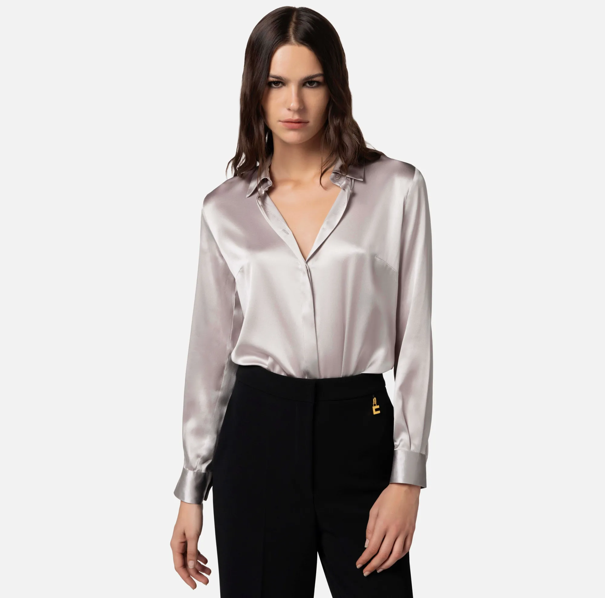 Elisabetta Franchi Camicia Dritta In Raso Di Seta^ Camicie E Bluse