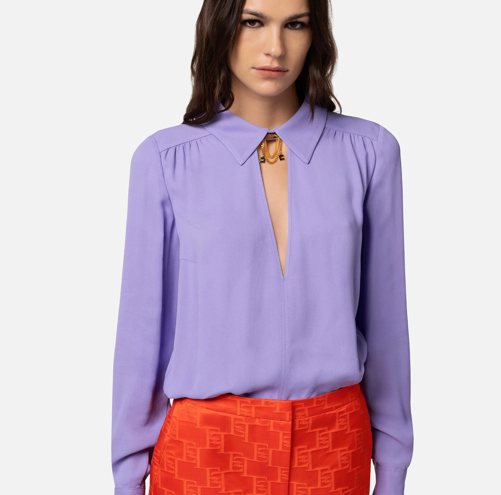 Elisabetta Franchi Camicia In Georgette Di Viscosa Con Accessorio Sul Collo^ Camicie E Bluse