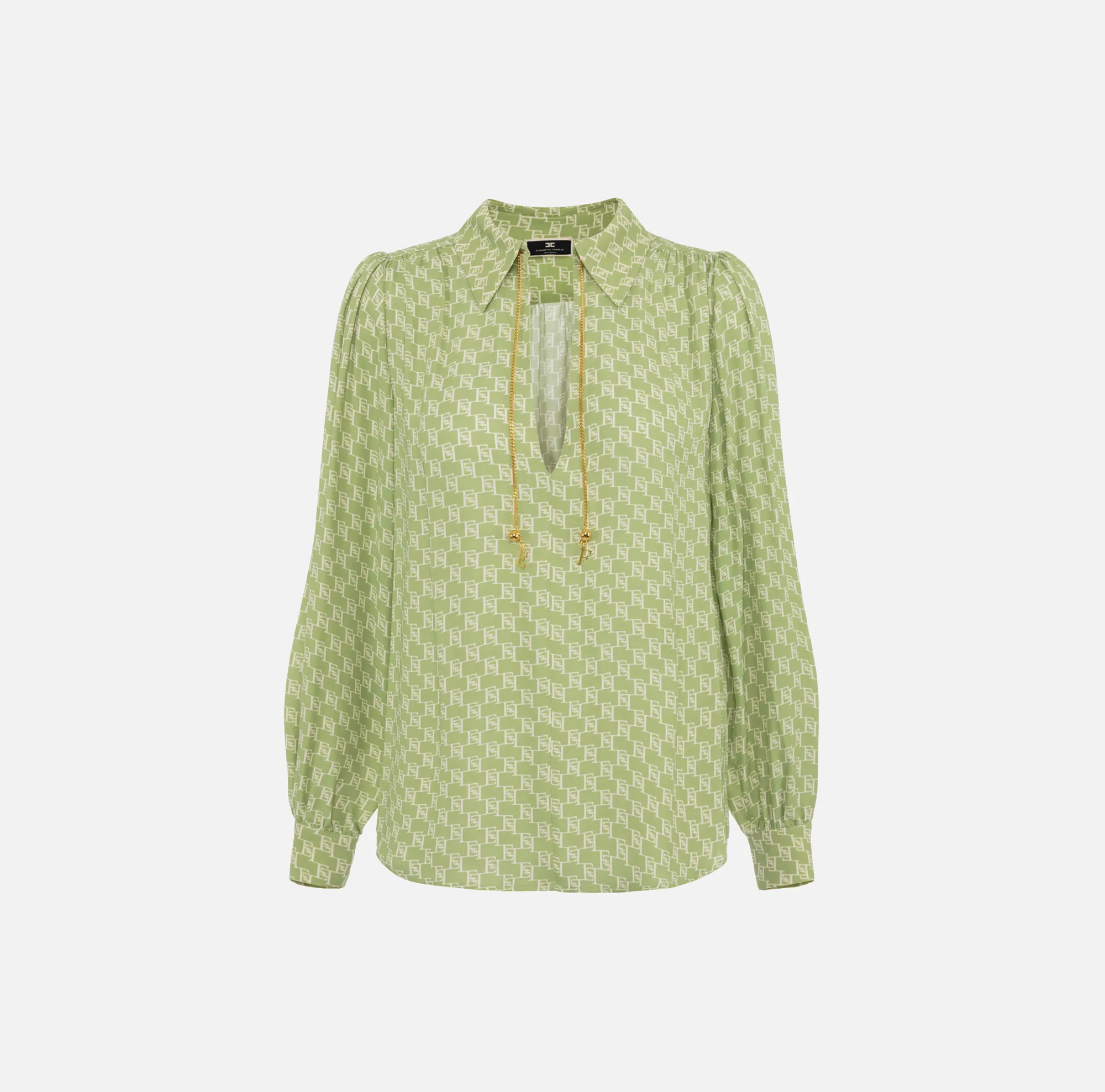Elisabetta Franchi Camicia In Georgette Di Viscosa Stampa Logo Con Accessorio Sul Collo^ Camicie E Bluse