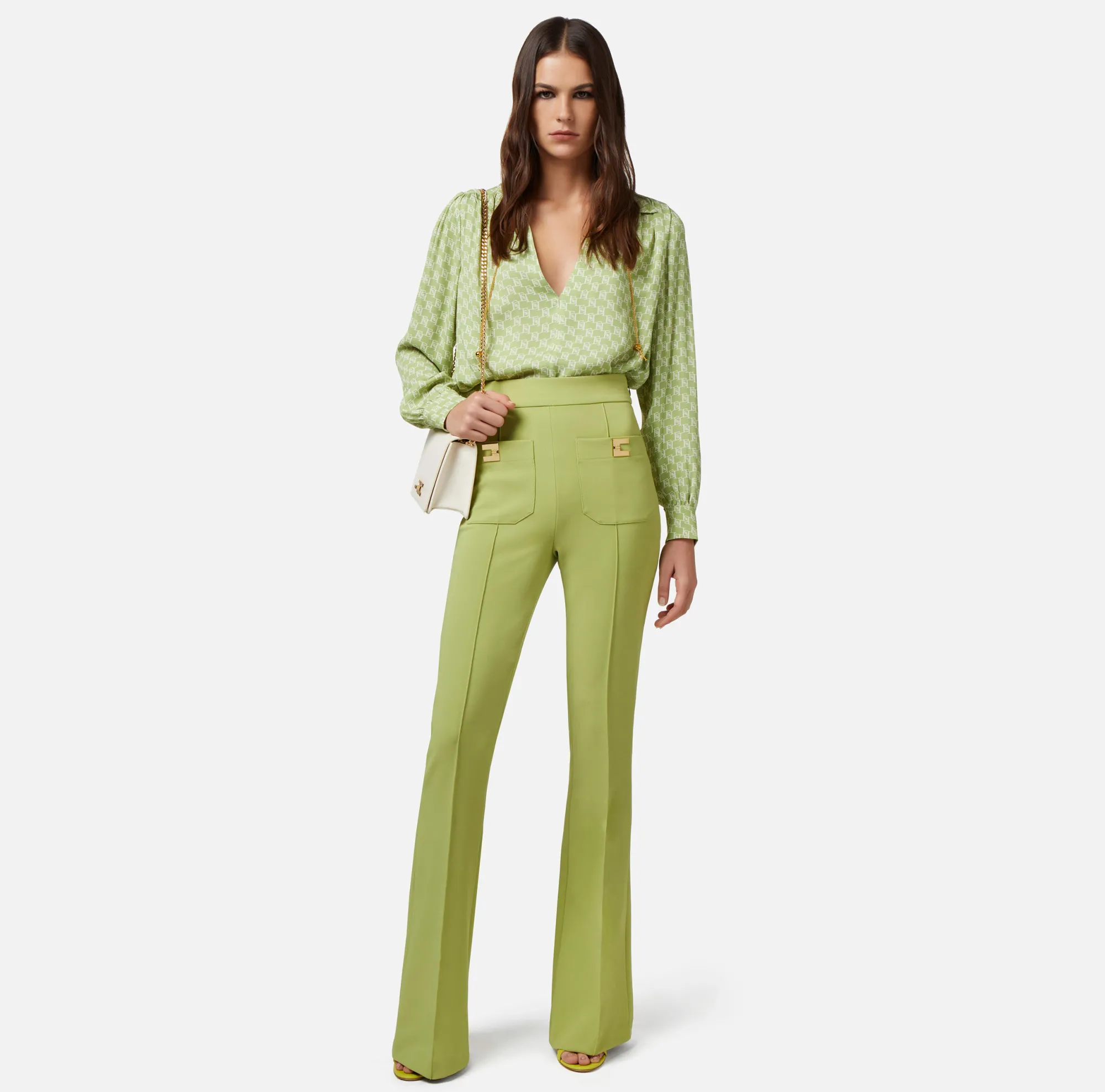Elisabetta Franchi Camicia In Georgette Di Viscosa Stampa Logo Con Accessorio Sul Collo^ Camicie E Bluse