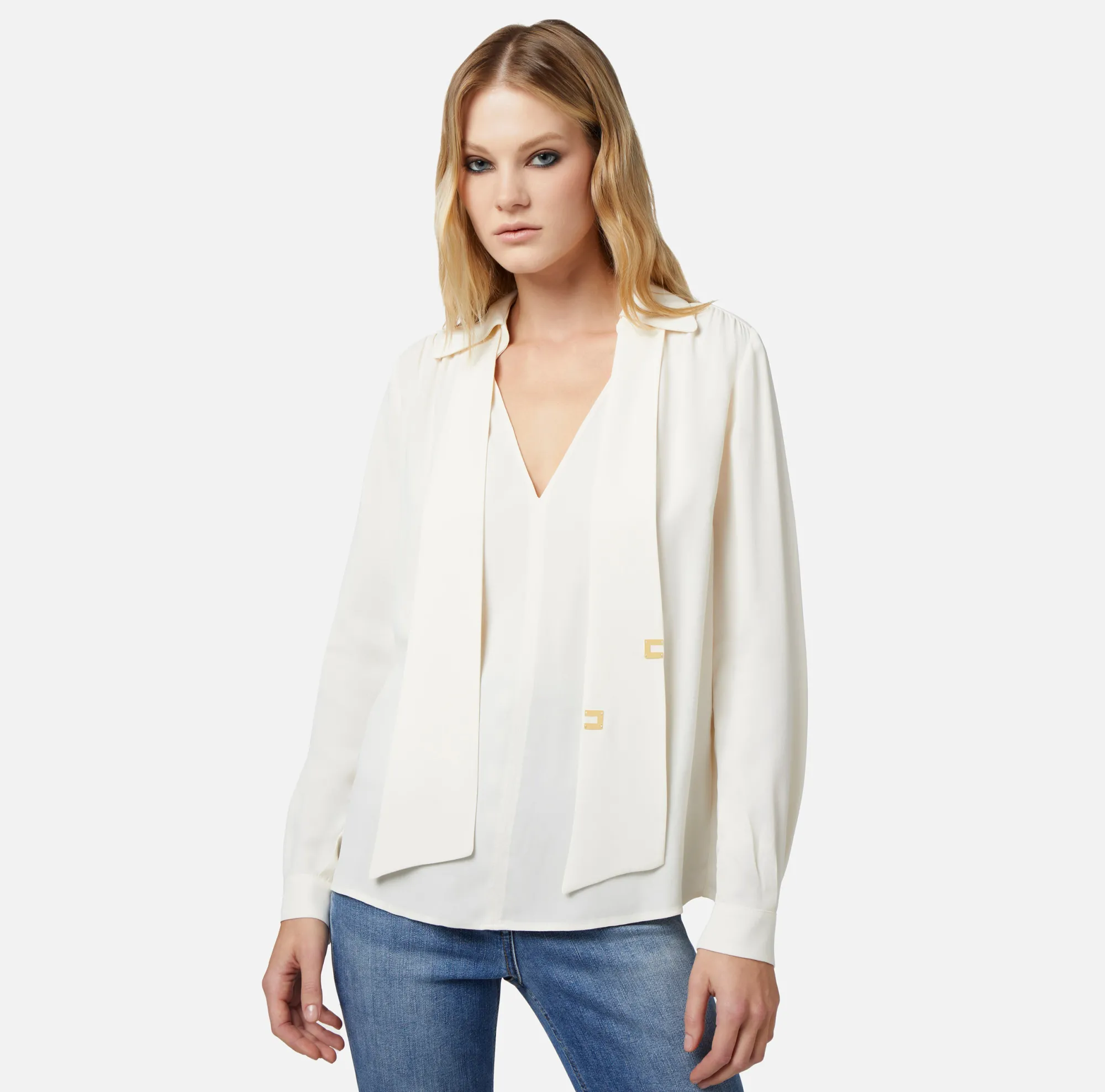 Elisabetta Franchi Camicia In Georgette Di Viscosa Con Foulard Lettering^ Camicie E Bluse